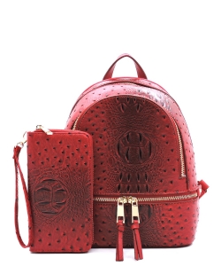Ostrich Croc 2in1 Backpack Wallet Set OS1082W RED